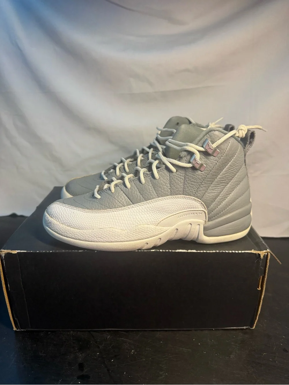 Nike Jordan 12 Air Jordan Jumpman Grey and White High-Top Sneakers